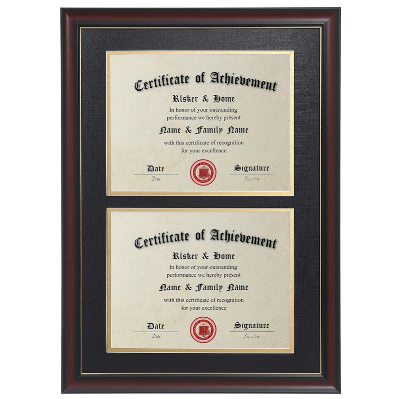 ELSKER&HOME Double Diploma Frames 14x20 for Two 8.5x11 Diplomas, Certificates,Degrees, Documents, Cherry Color Golden Rim for Dual Diploma/Certificate/Document Frame for Two 8.5x11 Inch with Mat - Image 1